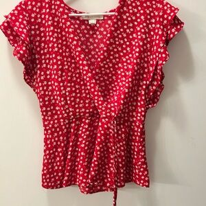 Monteau Red Floral Blouse